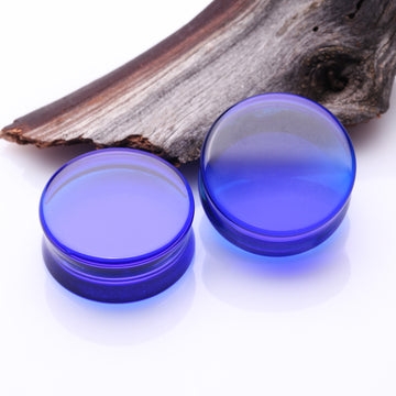 Detail View 1 of A Pair of Flat Glass Double Flared Plug-Blue